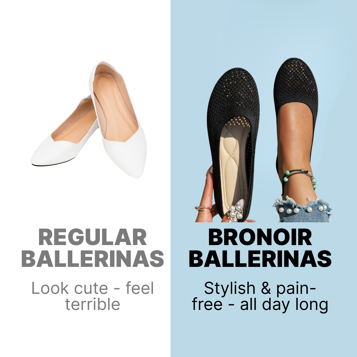 Bronoir Ella Shine - Elegant & Supportive Ballerinas for Daily Comfort