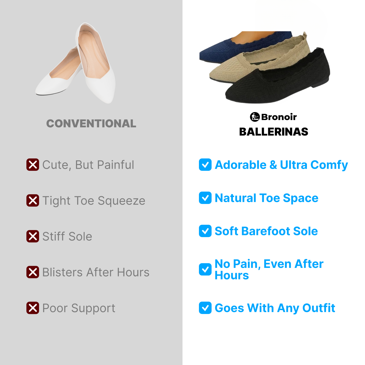Bronoir Amara Rose - Elegant & Supportive Ballerinas for Daily Comfort
