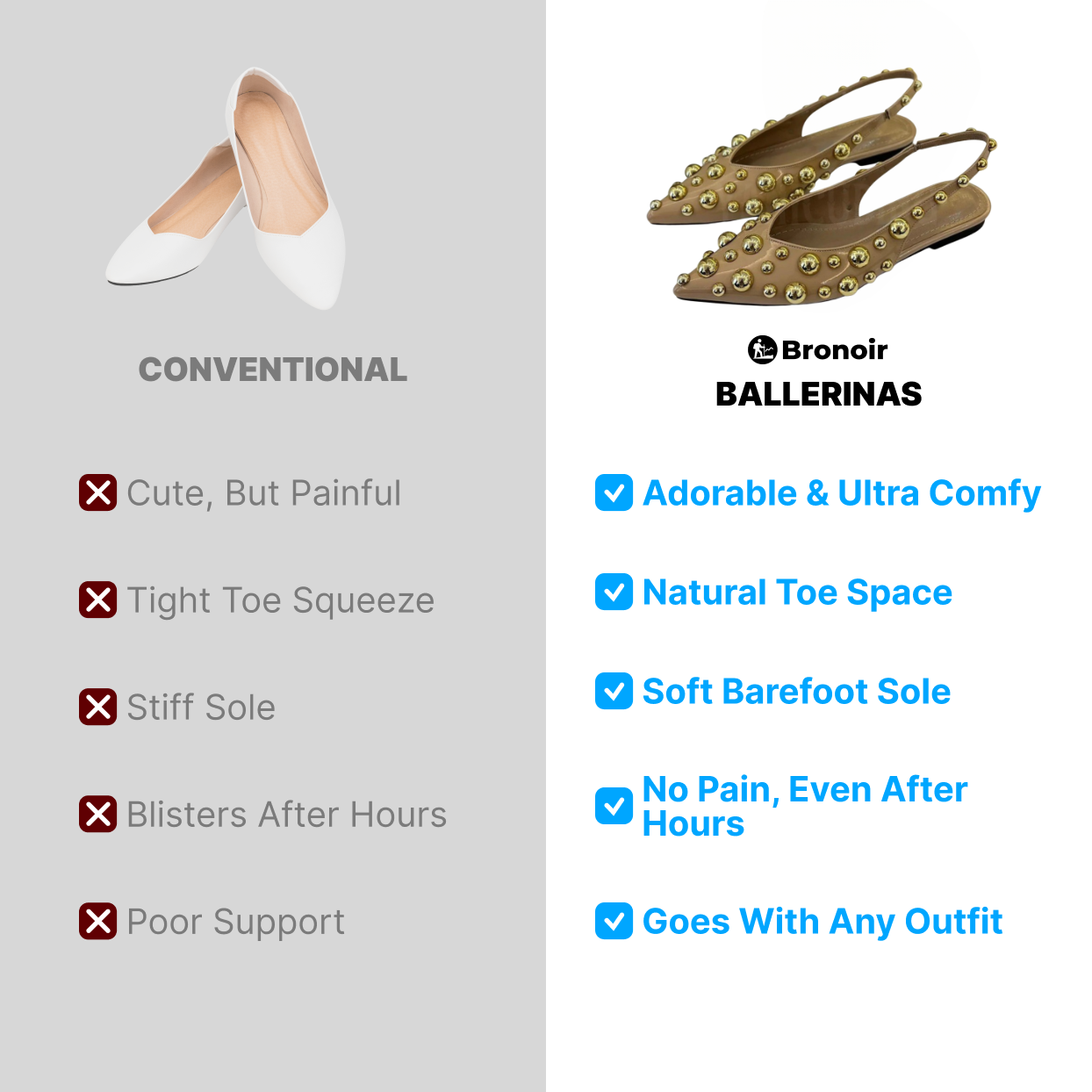 Bronoir Lyla Soft - Elegant & Supportive Ballerinas for Daily Comfort