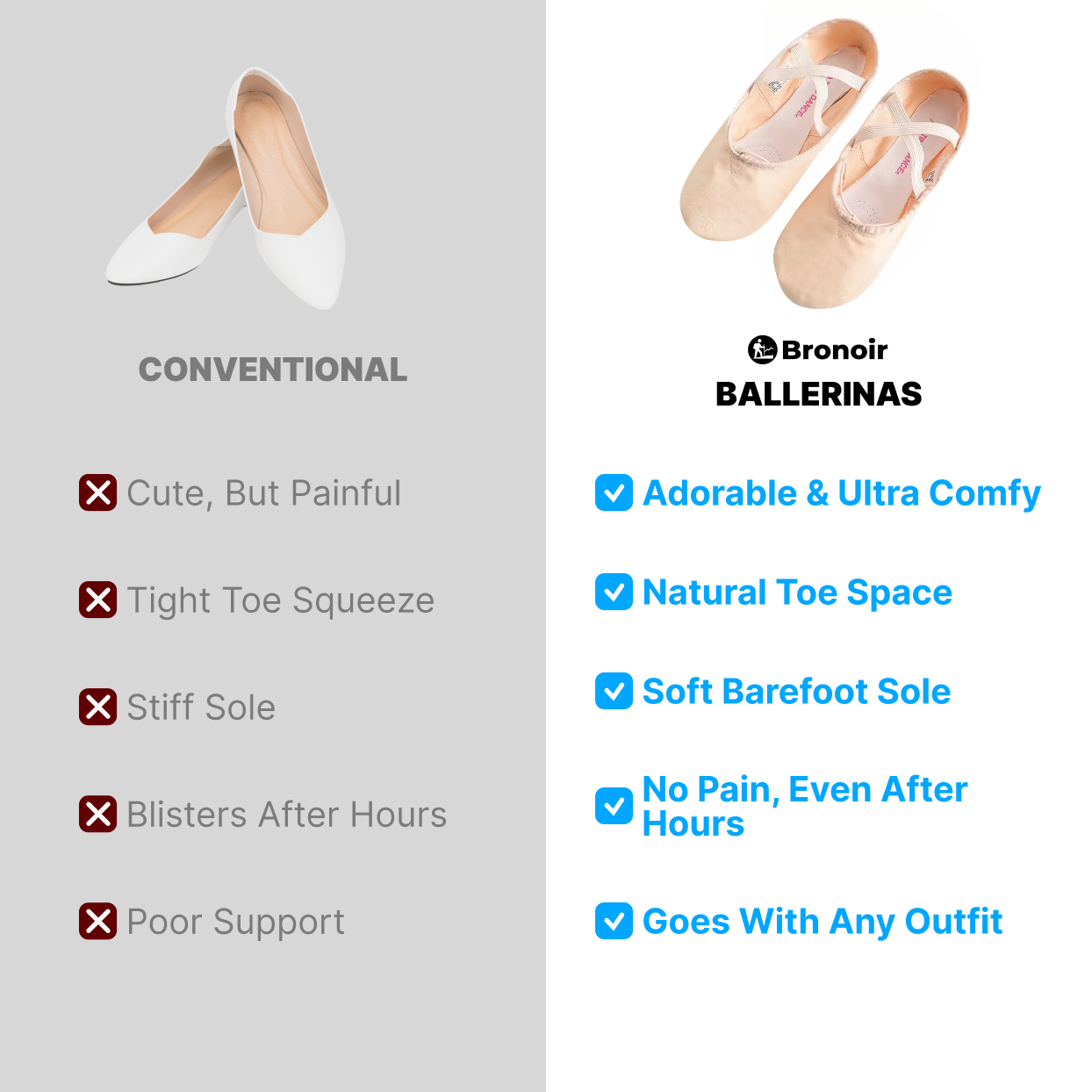 Bronoir Luna Charm - Elegant & Supportive Ballerinas for Daily Comfort