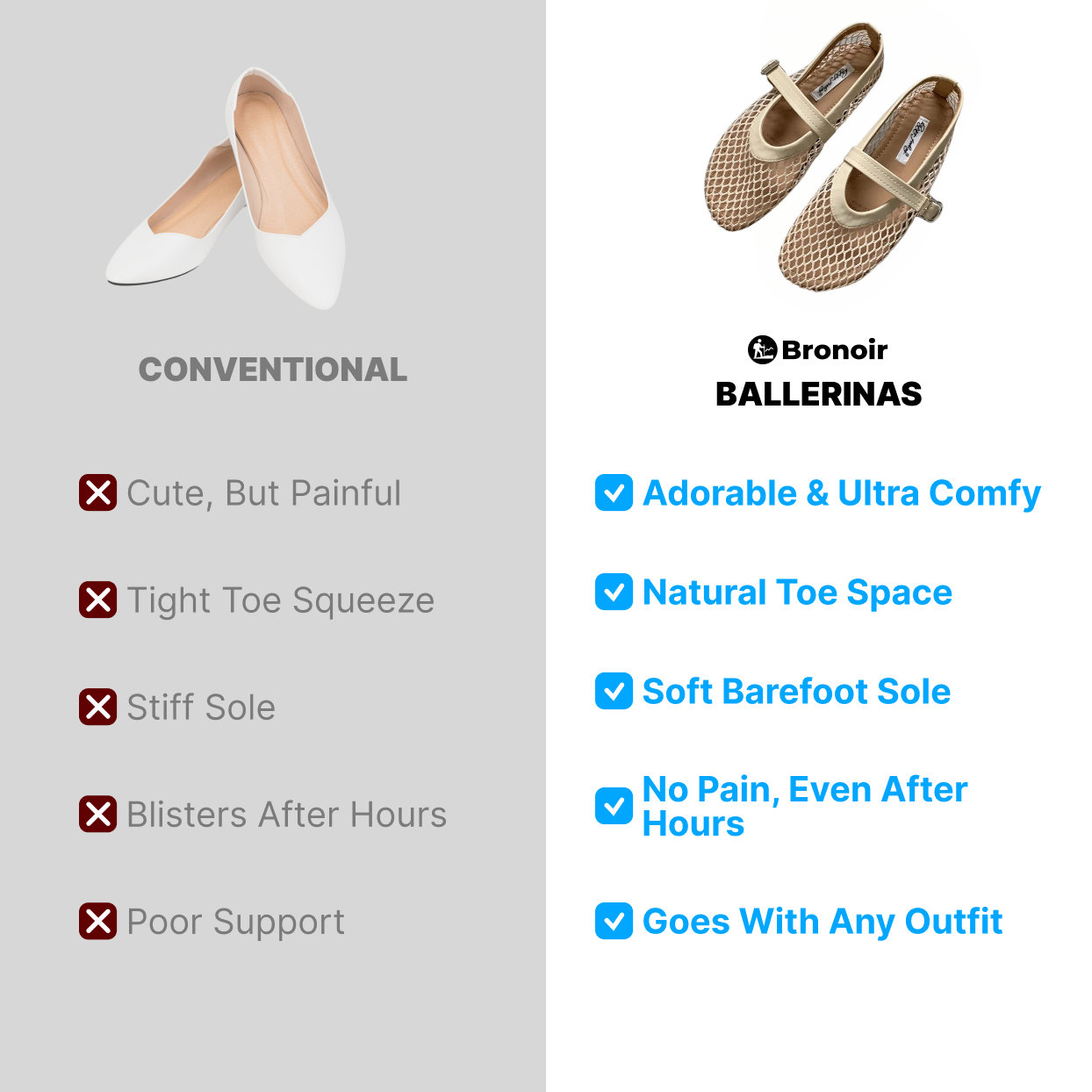 Bronoir Ava Bliss - Elegant & Supportive Ballerinas for Daily Comfort