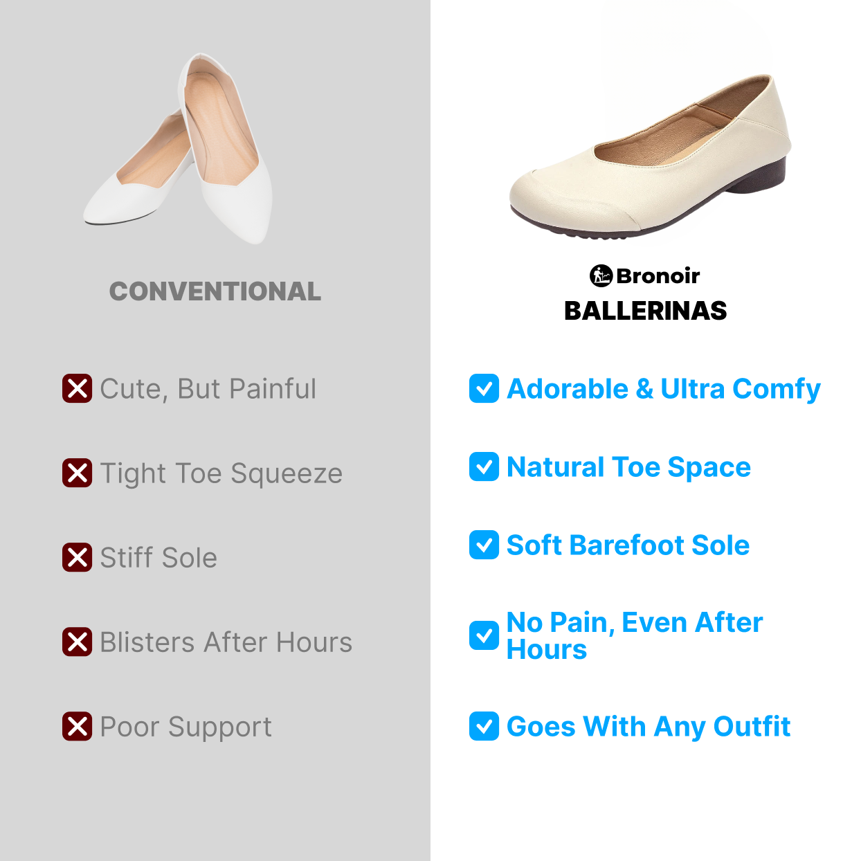 Bronoir Isla Belle - Elegant & Supportive Ballerinas for Daily Comfort