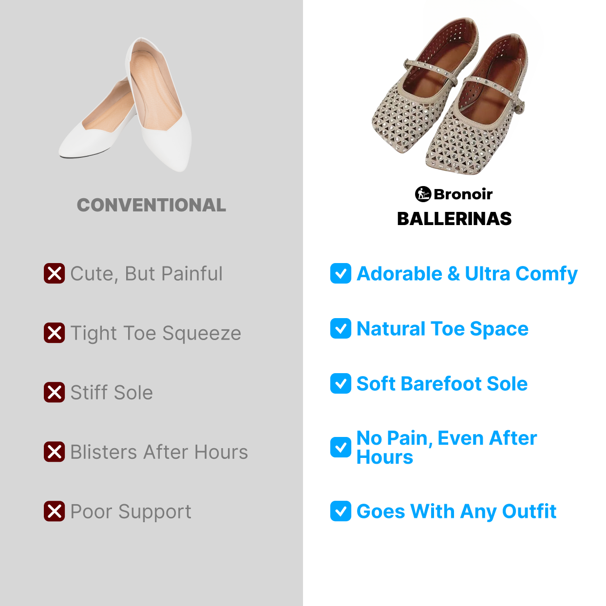 Bronoir Reina Glow - Elegant & Supportive Ballerinas for Daily Comfort