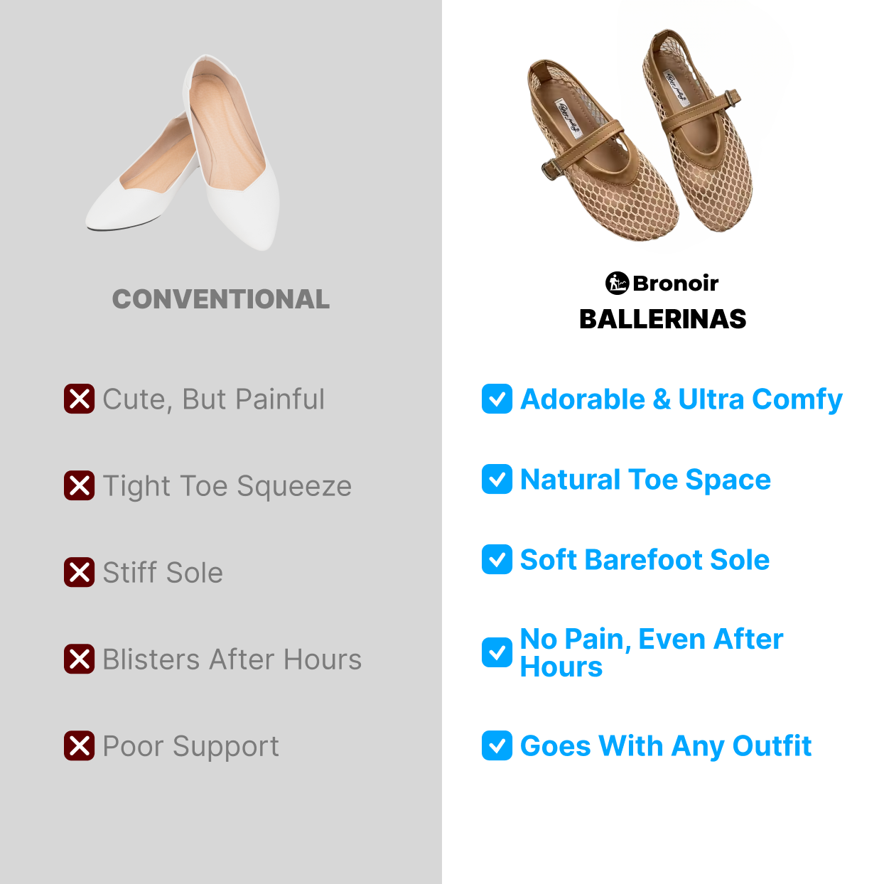 Bronoir Fara Flex - Elegant & Supportive Ballerinas for Daily Comfort