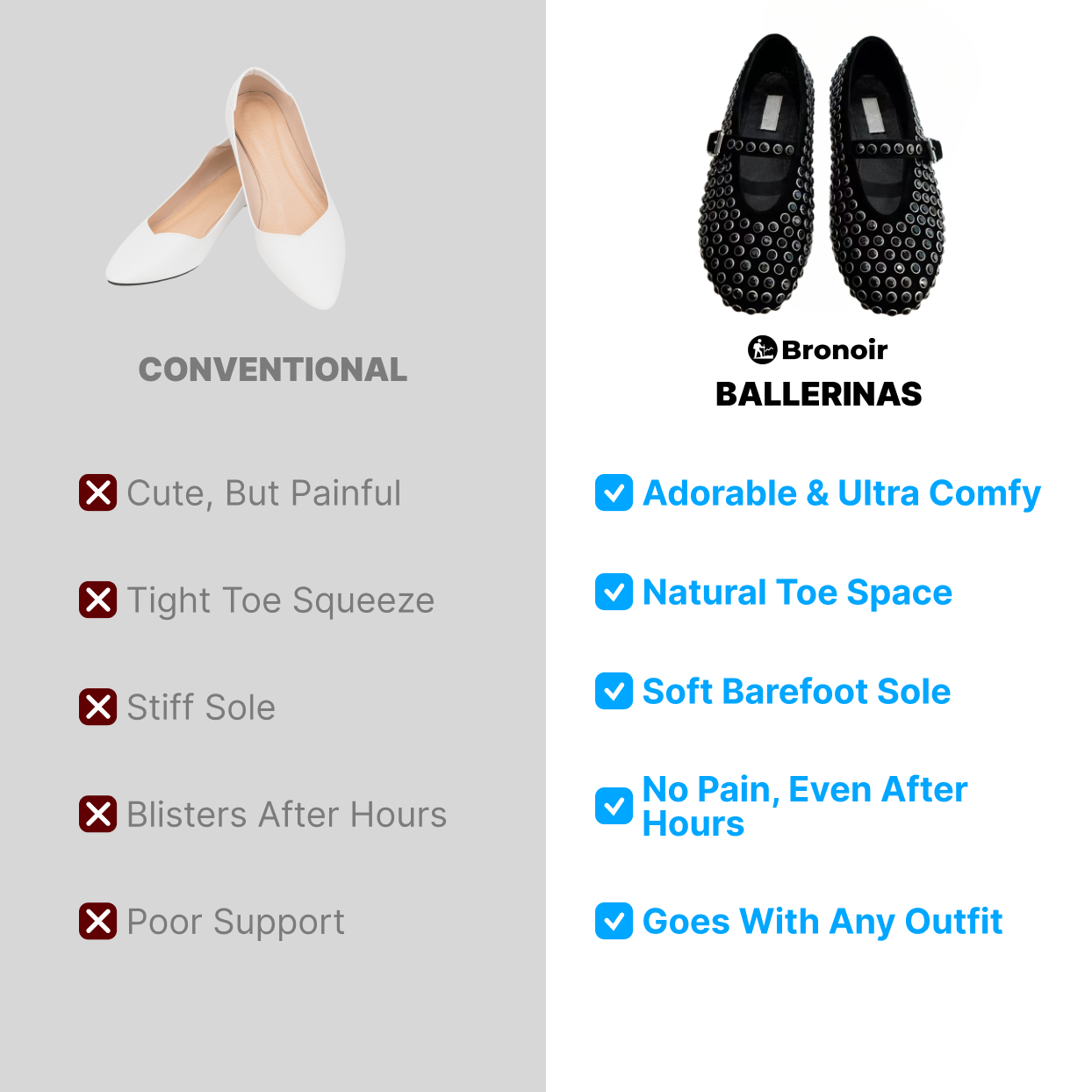 Bronoir Nova Glow - Elegant & Supportive Ballerinas for Daily Comfort