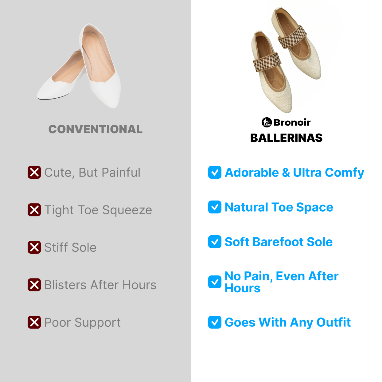 Bronoir Lily Pearl - Elegant & Supportive Ballerinas for Daily Comfort